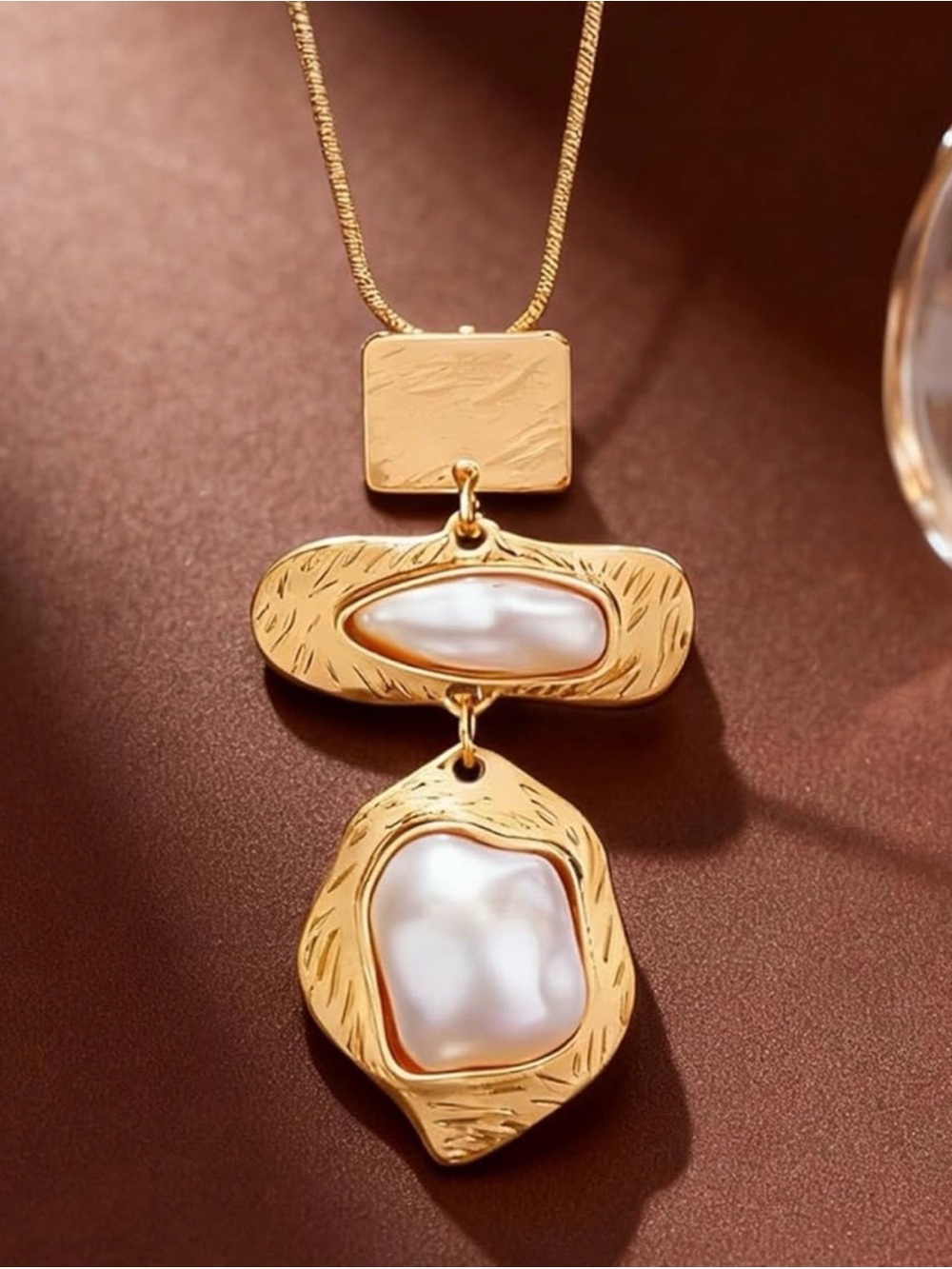 Anthropologie Gold Tone Necklace with White Pearl Accents - Picture 3 of 5